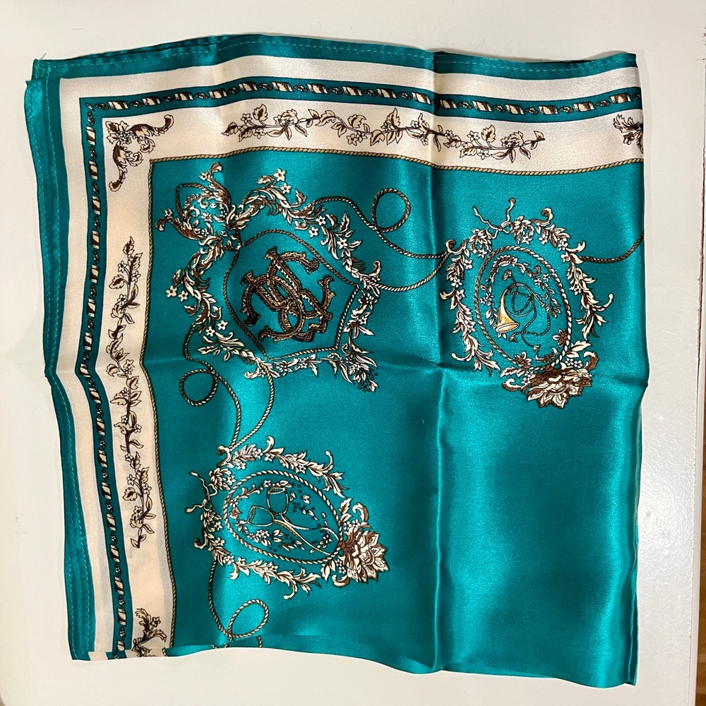 Beautiful Teal and Cream Silk Head Scarf